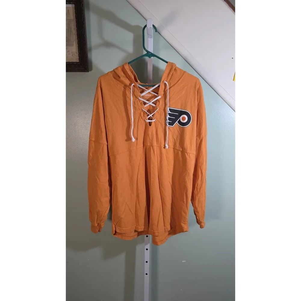 Fanatics Philadelphia Flyers Womens Orange Lace Up Hoodie Jersey Shirt Medium